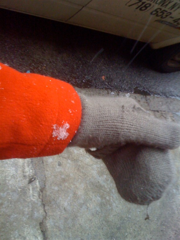 It was falling in big fluffy groups of smaller flakes.